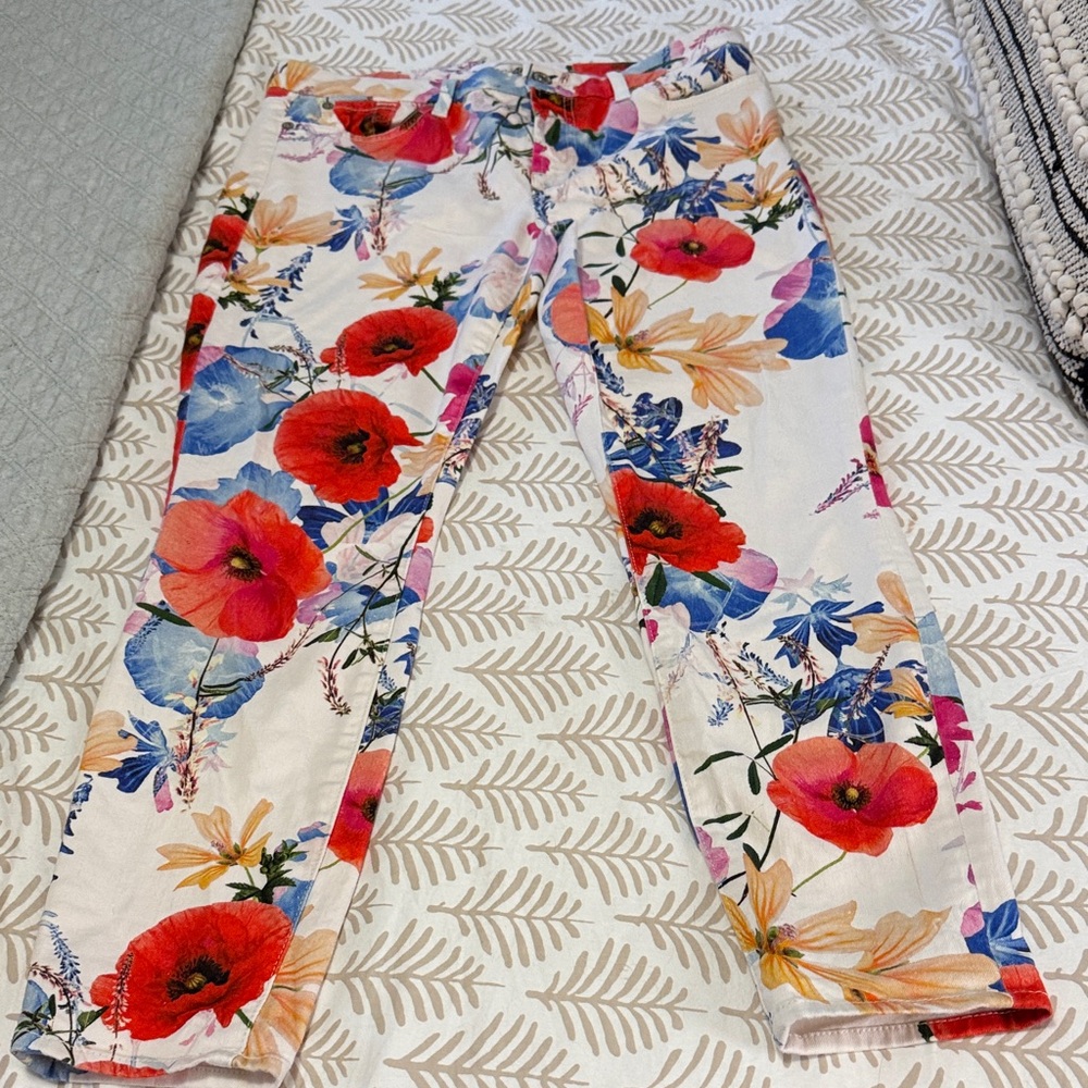 7 For All Mankind Floral Skinny Jeans - Red, Blue, Yellow